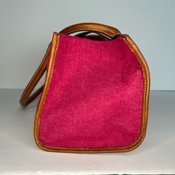 Kate Spade New York Shoulder Bag Pink Wool Brown Leather Trim Zip Top - Picture 7 of 12